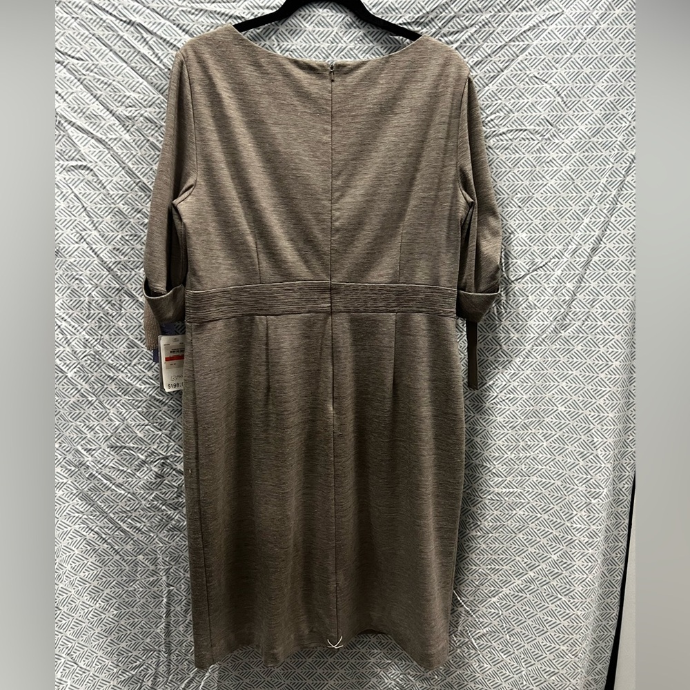 Brown Sheath Dress with Cowl Neck and Cuffed Sleeves - Picture 2 of 4